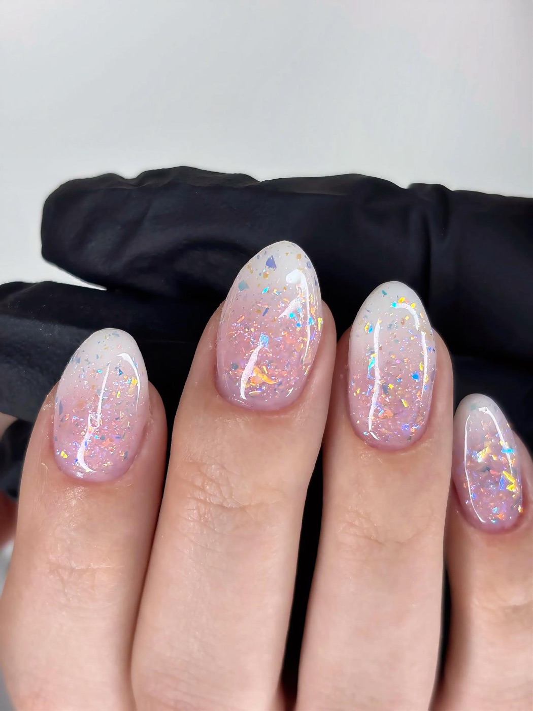 Roze ombré met opaalflakes