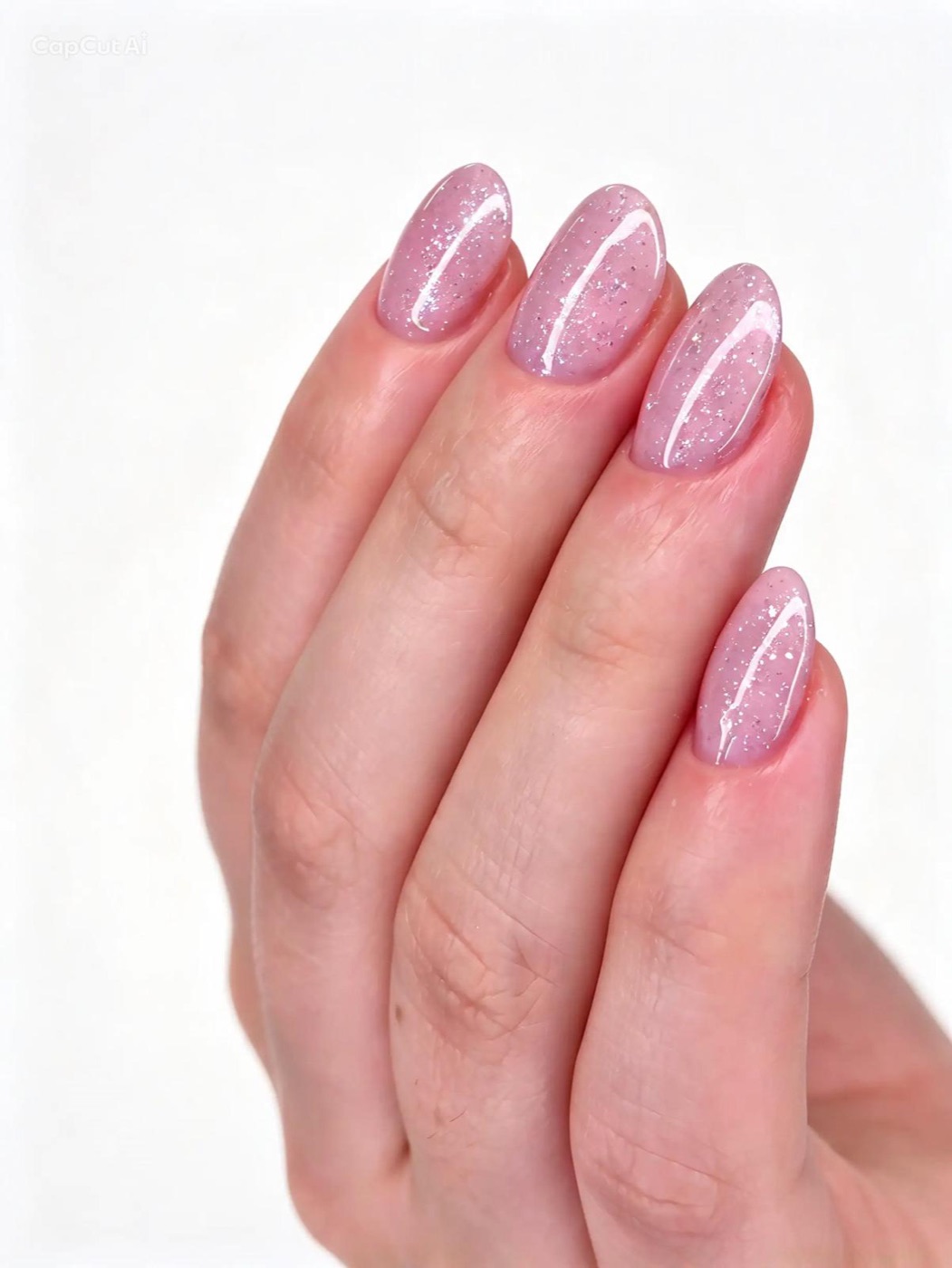 Roze glitter op amandelvormige nagels